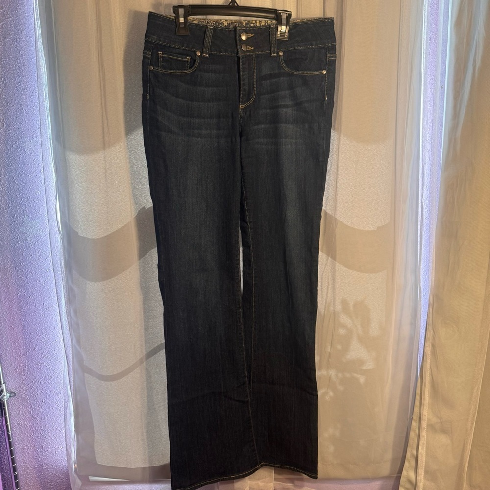 Paige Hidden Hills H.H. Boot Jeans Sz 30 Mid Rise Dark Blue Stretch